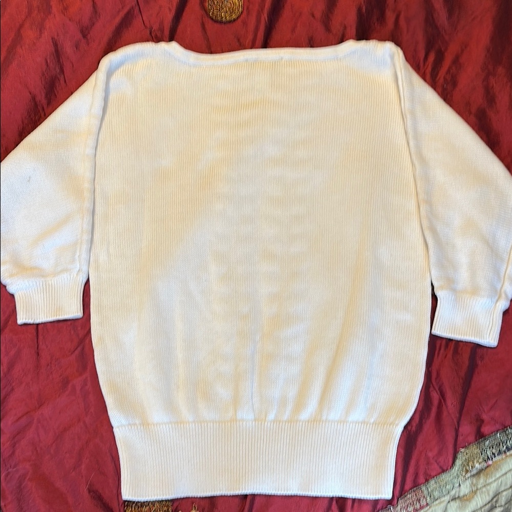 WHBM Elegant WHITE Sweater 3/4 Sleeves Beautiful Knit Design Band Bottom Sz M - Picture 8 of 8